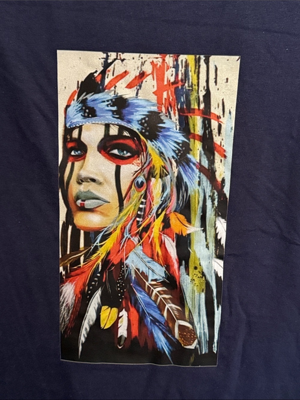 Gildan Navy Short-Sleeve Tee with Multicolor Native-Inspired Portrait - Picture 3 of 5